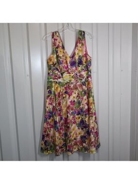 Robbie Bee Women's 100% Cotton Floral Fit and Flare Sleeveless Dress Size 14